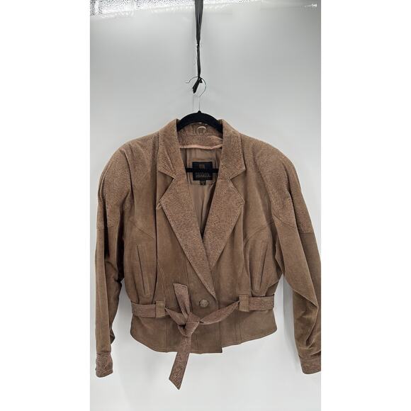 Vintage 80s Byrnes & Baker Belted suede Jacket Size Medium western NFR beige - Picture 4 of 9